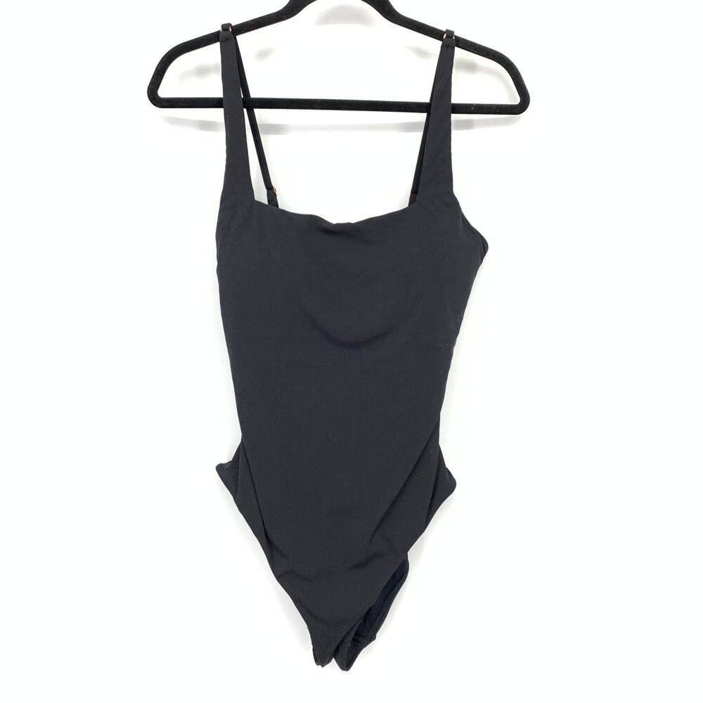 JETS Australia Square Neck One Piece Swimsuit Womens US Sz 10 Black Micro Ribbed